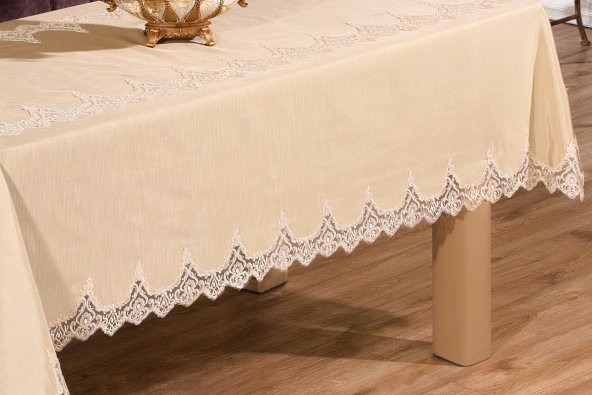 Finezza Carmen Bambu Poly. Güpürlü Bej Masa Örtüsü 170x240cm Runner 2 Prç. - 425 - 6