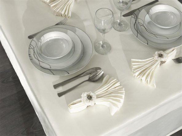 Finezza Kristal Monoray Kumaş Krem Sofra Takımı 8 Kşl. 160x220 cm 17 Prç. - 566 - 2