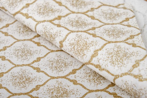 Finezza Melisa Damask Baskılı Duck Kumaş Krem/Gold Runner 40*140 cm - 501 - 6