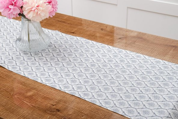 Finezza Melisa Damask Baskılı Duck Kumaş Krem/Gri Runner 40*140 cm - 502 - 4