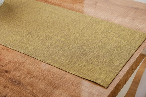 Finezza Linen Baskılı Pamuk/Keten Haki Runner 40*140 cm - 948 - 3