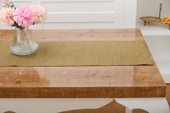 Finezza Linen Baskılı Pamuk/Keten Haki Runner 40*140 cm - 948 - 4