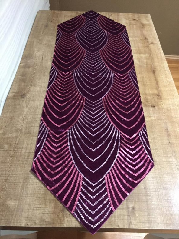 Finezza Sahra Kadife Pul İşlemeli Mor Runner 40*140 cm  - 554 - Resim 2