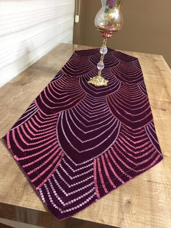 Finezza Sahra Kadife Pul İşlemeli Mor Runner 40*140 cm  - 554 - Resim 3