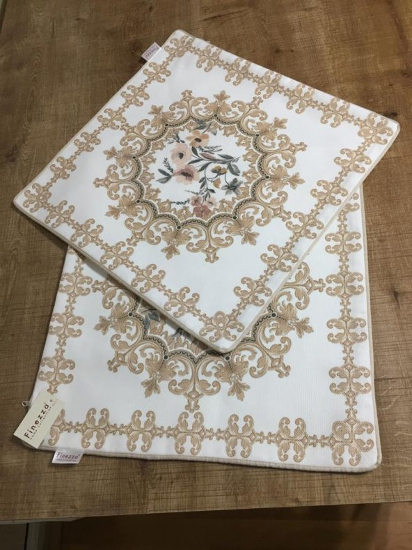 Finezza Frame Pamuk Duck Baskılı Kumaş Krem/Bej Runner&Kırlent Seti 3 Parça - 57 - 7