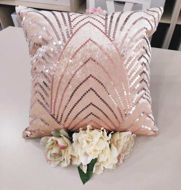 Finezza Sahra Kadife Pul İşlemeli Gold Kırlent 45*45 cm - 16 - 2