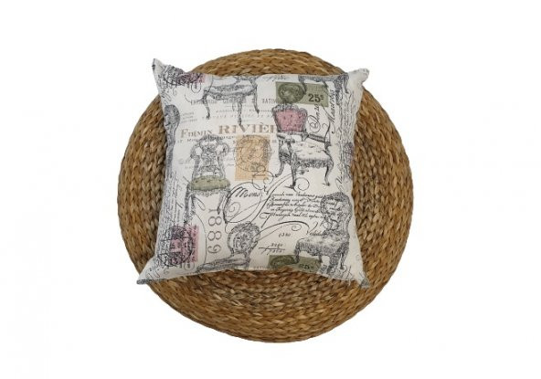 Finezza Country Baskılı Duck Kumaş Krem Kırlent 45*45 cm  - 782 - 2