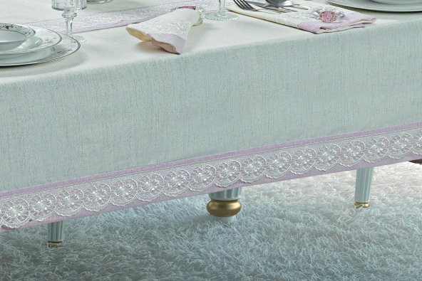 Finezza Duru Güpürlü Etamin Krem Pudra Sofra Takımı 8 kşl. 160x230cm 18Prç.- 140 - 7