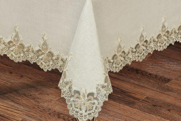 Finezza Cennet Dantelli Keten Bej Sofra Takımı 8 kişilik 160x230cm 17 Prç.- 172 - 2