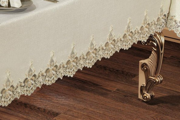 Finezza Cennet Dantelli Keten Bej Sofra Takımı 8 kişilik 160x230cm 17 Prç.- 172 - 6