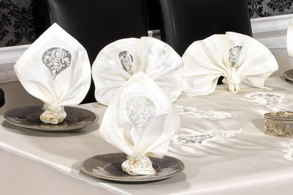 Finezza Anjelica Güpürlü Monoray Beyaz Sofra Takımı 8 Kşl. 170x230cm 17Prç.- 336 - Resim 3