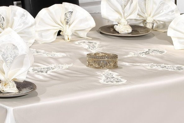 Finezza Anjelica Güpürlü Monoray Beyaz Sofra Takımı 8 Kşl. 170x230cm 17Prç.- 336 - Resim 5