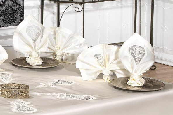 Finezza Anjelica Güpürlü Monoray Beyaz Sofra Takımı 8 Kşl. 170x230cm 17Prç.- 336 - Resim 6