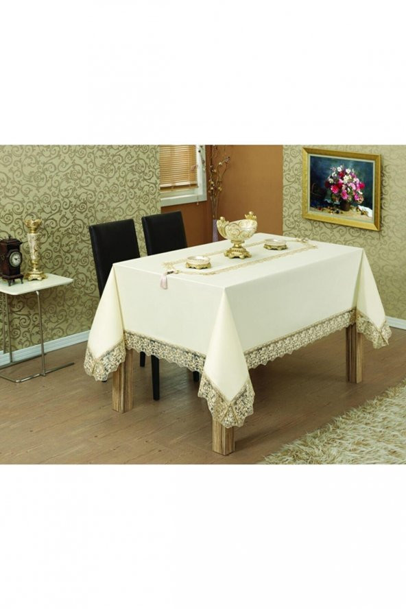 Finezza Lydia Güpürlü Krep Kumaş Krem/Bej Masa Örtüsü 170x230 cm - 863 - 2