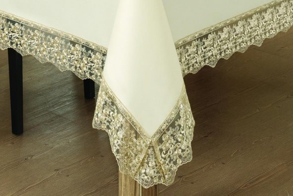 Finezza Lydia Güpürlü Krep Kumaş Krem/Bej Masa Örtüsü 170x230 cm - 863 - 3