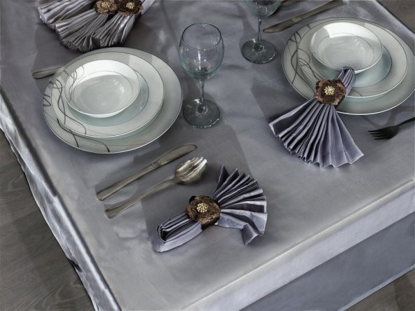 Finezza Kristal Monoray Kumaş Gri Sofra Takımı 8 Kişilik 160x220 cm 17Prç. - 727 - 3