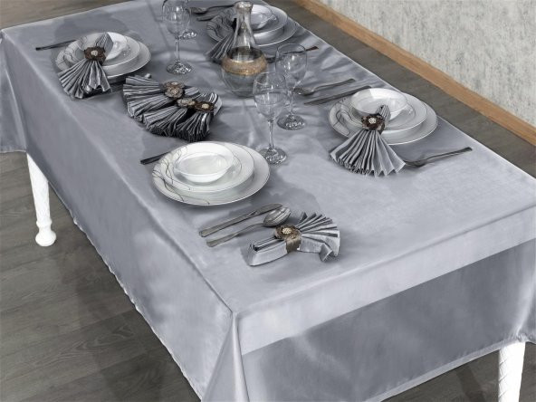 Finezza Kristal Monoray Kumaş Gri Sofra Takımı 8 Kişilik 160x220 cm 17Prç. - 727 - 4