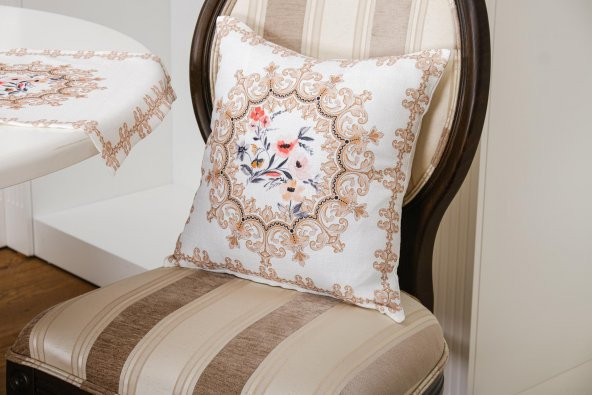Finezza Frame Pamuk Duck Baskılı Kumaş Krem/Bej Runner&Kırlent Seti 3 Parça - 57 - 2