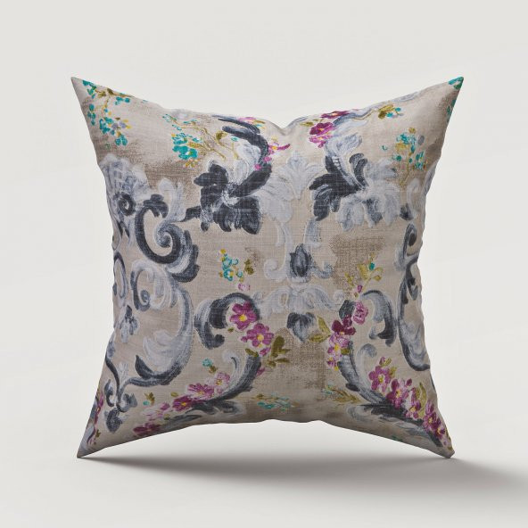 Finezza Menekşe Çiçek Baskılı Duck Kumaş Kırlent 45*45 cm - 575 - 2
