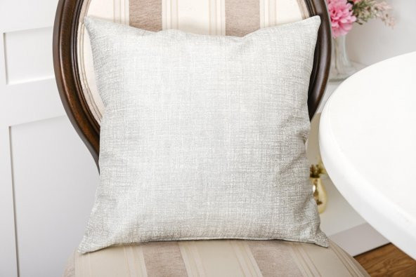 Finezza Linen Pamuk keten Baskılı Krem/Gümüş Kırlent 45*45 cm İkili - 561 - 3