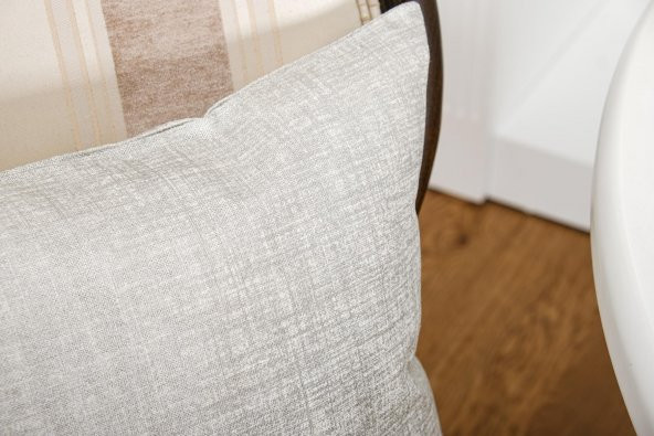 Finezza Linen Pamuk keten Baskılı Krem/Gümüş Kırlent 45*45 cm İkili - 561 - 4