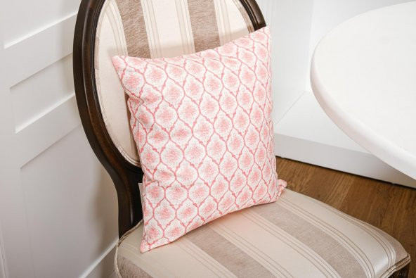Finezza Melisa Damask Baskılı Duck Kumaş kırmızı Kırlent 45*45 cm  - 808 - 3