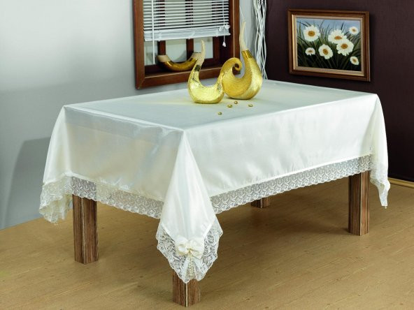 Finezza Seramoni Güpürlü Monoray Kumaş Krem Masa Örtüsü 170x230 cm - 369