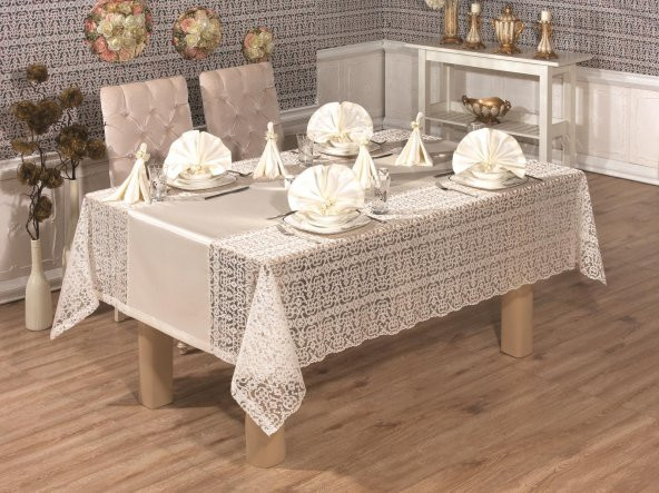 Finezza Mimoza Dantelli Krem Sofra Takımı 8 Kişilik 170x280 cm 17 Parça - 289