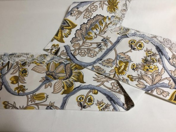 Finezza Garden Baskılı Pamuk Kumaş Krem Çiçek Bantlı Masa örtüsü 160x230 cm - 70 - 2