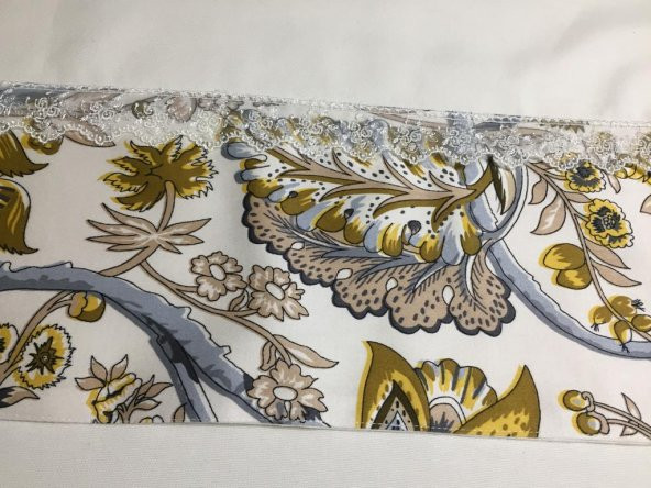 Finezza Garden Baskılı Pamuk Kumaş Krem Çiçek Bantlı Masa örtüsü 160x230 cm - 70 - 3