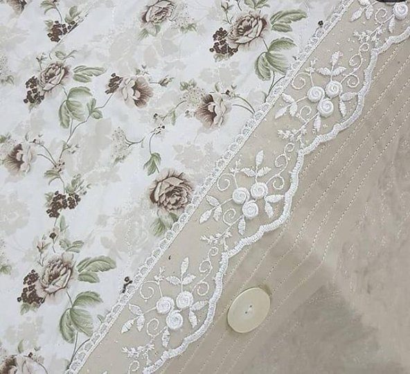 Finezza Gülfem Pamuk Baskılı  Krem Bej Yatak Örtüsü Seti Çift Kş. 6 Parça - 913 - 2