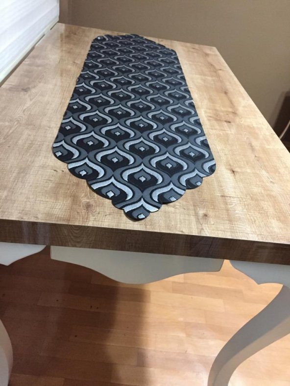 Finezza Mihrimah Jakar Kumaş Lazer Kesim Siyah/Gri Runner 140 cm - 928 - 4