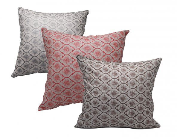 Finezza Melisa Damask Baskılı Kahve&kırmızı&Gümüş Kırlent 45x45 cm Üçlü - 813 - 2