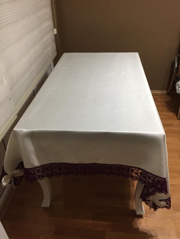 Finezza Seramoni Güpürlü Monoray Kumaş Krem/Mor Masa Örtüsü 170x230 cm - 874 - 4