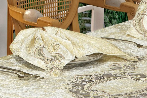 Finezza Fulya Dantelli Kadife Krem Sofra Takımı 8 kşl. 160x230cm 17 Prç. - 170 - 3