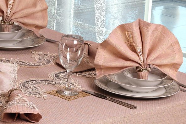 Finezza Ahsen Dantelli Etamin Bej Sofra Takımı 8 Kşl. 170x230 cm 17 Parça - 297 - 5