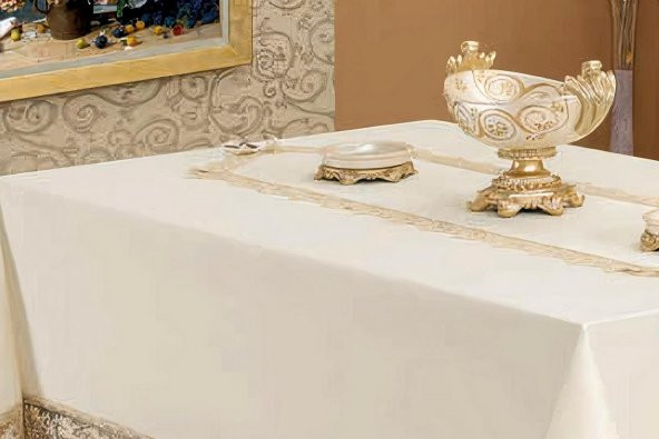 Finezza Lydia Güpürlü Krep Kumaş Krem Masa Örtüsü Dikdörtgen 170*230 cm - 310 - 7