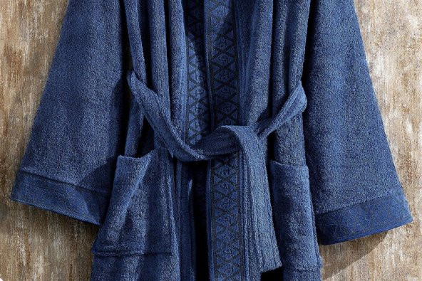 Finezza Luna 100 Pamuk Bornoz Seti Lacivert 3 Parça - 806 - 5