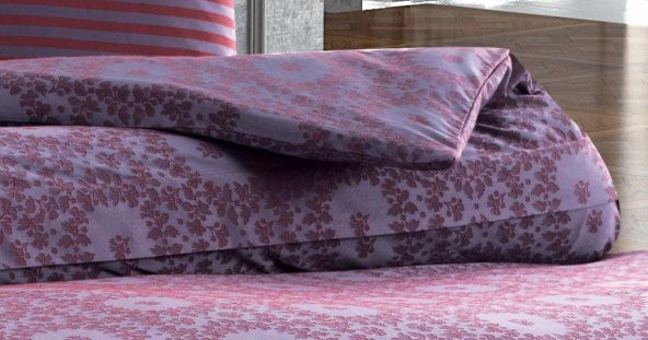 Finezza Jardin Bambu Jakar Kumaş Bordo Çift Kişilik Nevresim Takımı 6 Prç. - 901 - Resim 2