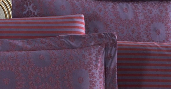 Finezza Jardin Bambu Jakar Kumaş Bordo Çift Kişilik Nevresim Takımı 6 Prç. - 901 - Resim 7