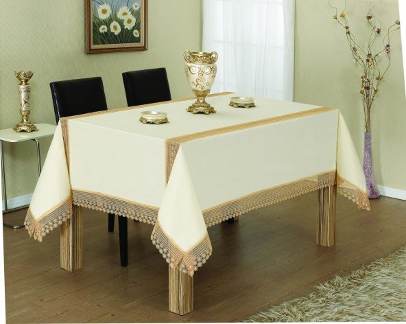 Finezza Maria Dantelli Krep Kumaş Krem/Bej Masa Örtüsü 160x230 cm - 918