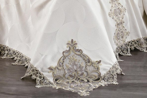 Finezza Esin Lüks Güpürlü Poly/Pamuk Kumaş Krem/Krem Pike Takımı 6 Parça - 149 - 4
