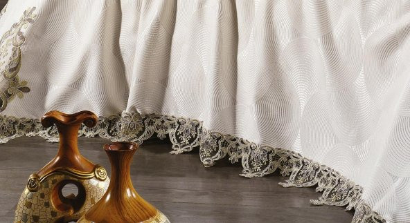 Finezza Esin Lüks Güpürlü Poly/Pamuk Kumaş Krem/Krem Pike Takımı 6 Parça - 149 - 5