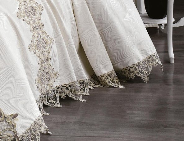 Finezza Esin Lüks Güpürlü Poly/Pamuk Kumaş Krem/Krem Pike Takımı 6 Parça - 149 - 6
