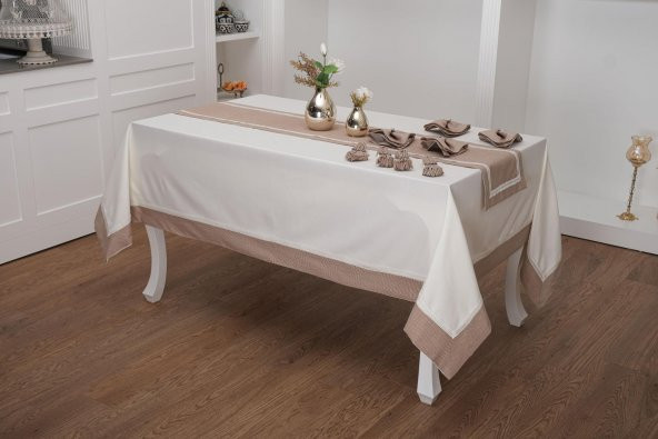 Finezza Armine Pamuk Kahverengi Sofra Takımı 8 kişilik  170x230cm 18 Parça - 132