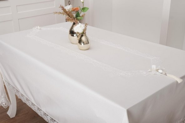 Finezza Lydia Güpürlü Krep Kumaş Krem Masa Örtüsü Dikdörtgen 170*230 cm - 310 - 2