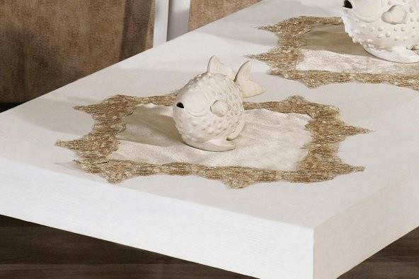 Finezza Ezgi Güpürlü Kadife Kumaş Bej Salon Takımı 5 Parça - 296 - 2
