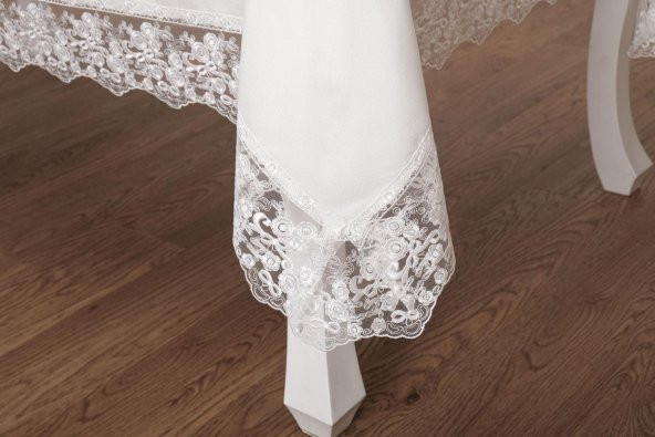 Finezza Lydia Güpürlü Krep Kumaş Krem Masa Örtüsü Dikdörtgen 170*230 cm - 310 - 5