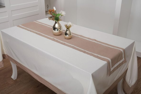 Finezza Julyet Pamuk Krem Kahve Masa Örtüsü ve Runner 170x230 cm 2 Prç. - 920 - 3