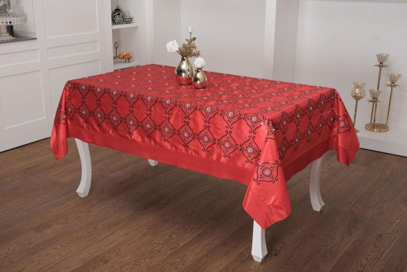 Finezza İncili İpek Saten kumaş Kırmızı Masa Örtüsü 150*200 cm - 838